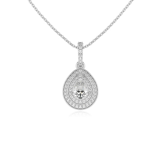 lab grown moissanite pear halo necklaces in white gold