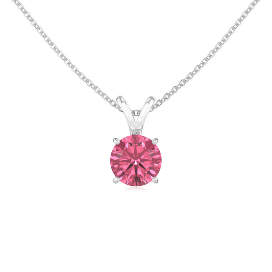 lab grown pink-tourmaline round solitaire v-bale necklaces in white gold