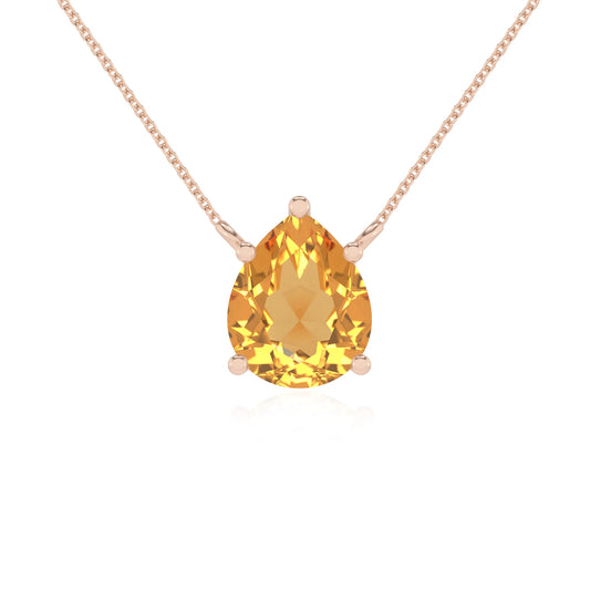 lab grown citrine pear solitaire necklaces in rose gold