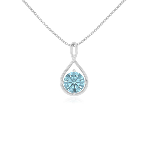 lab grown aquamarine round solitaire necklaces in platinum