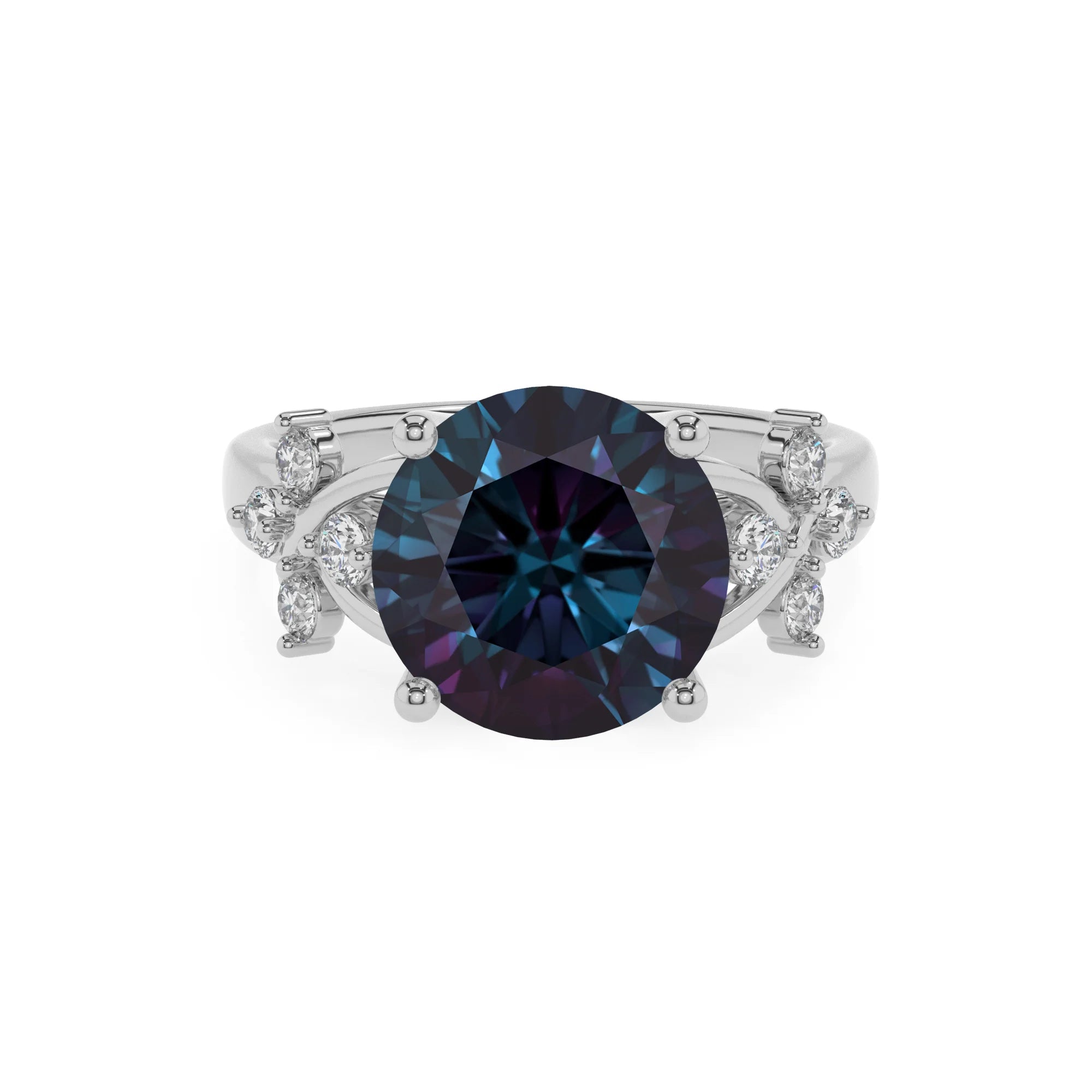 lab grown alexandrite round solitaire rings in sterling silver