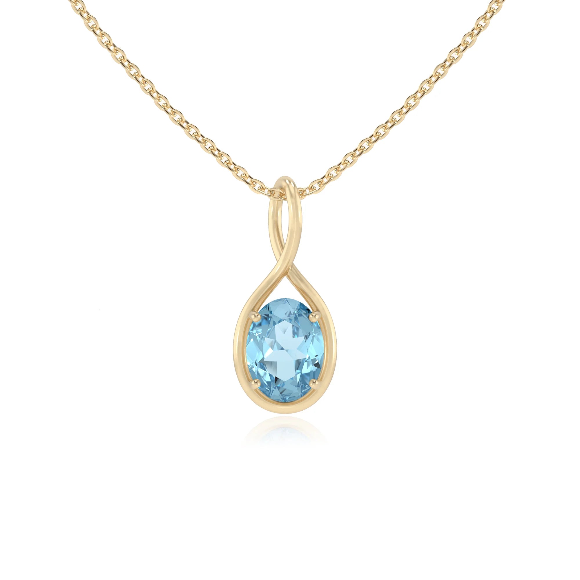 lab grown aquamarine oval solitaire necklaces in yellow gold