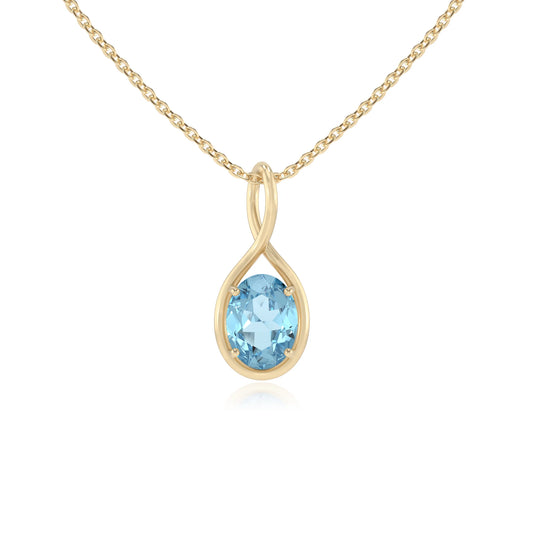 lab grown aquamarine oval solitaire necklaces in yellow gold
