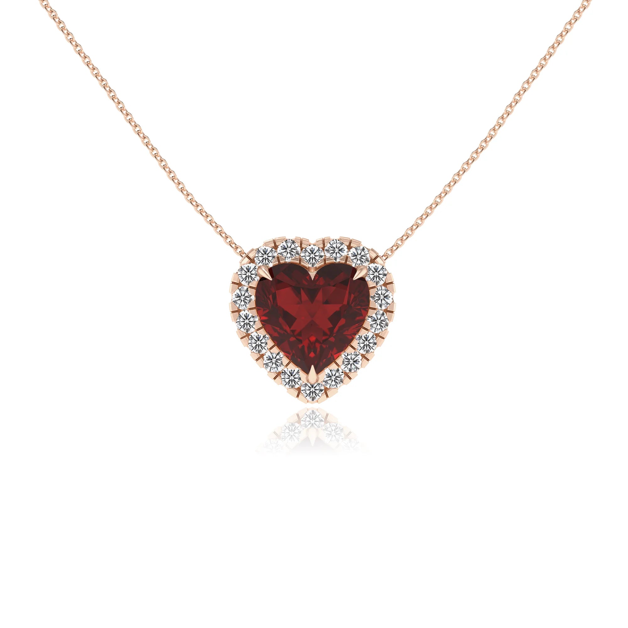 natural garnet heart solitaire necklaces in rose gold