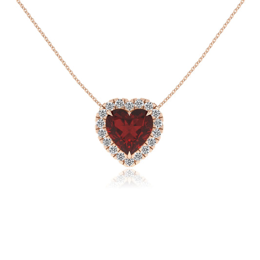 natural garnet heart solitaire necklaces in rose gold