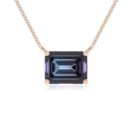 lab grown alexandrite emerald cut solitaire necklaces in rose gold