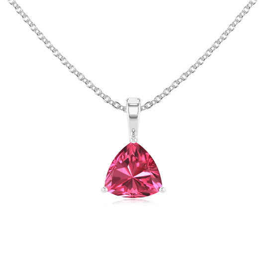 lab grown pink-tourmaline trillion solitaire necklaces in sterling silver