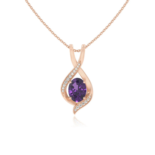 lab grown amethyst oval solitaire necklaces in rose gold