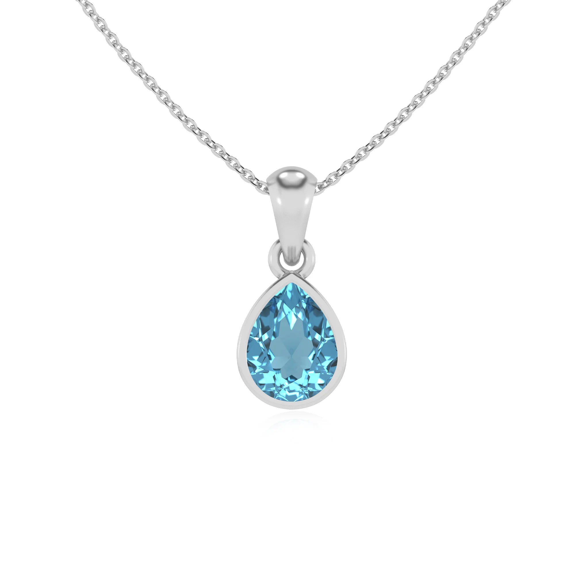 natural swiss-blue-topaz pear solitaire necklaces in sterling silver