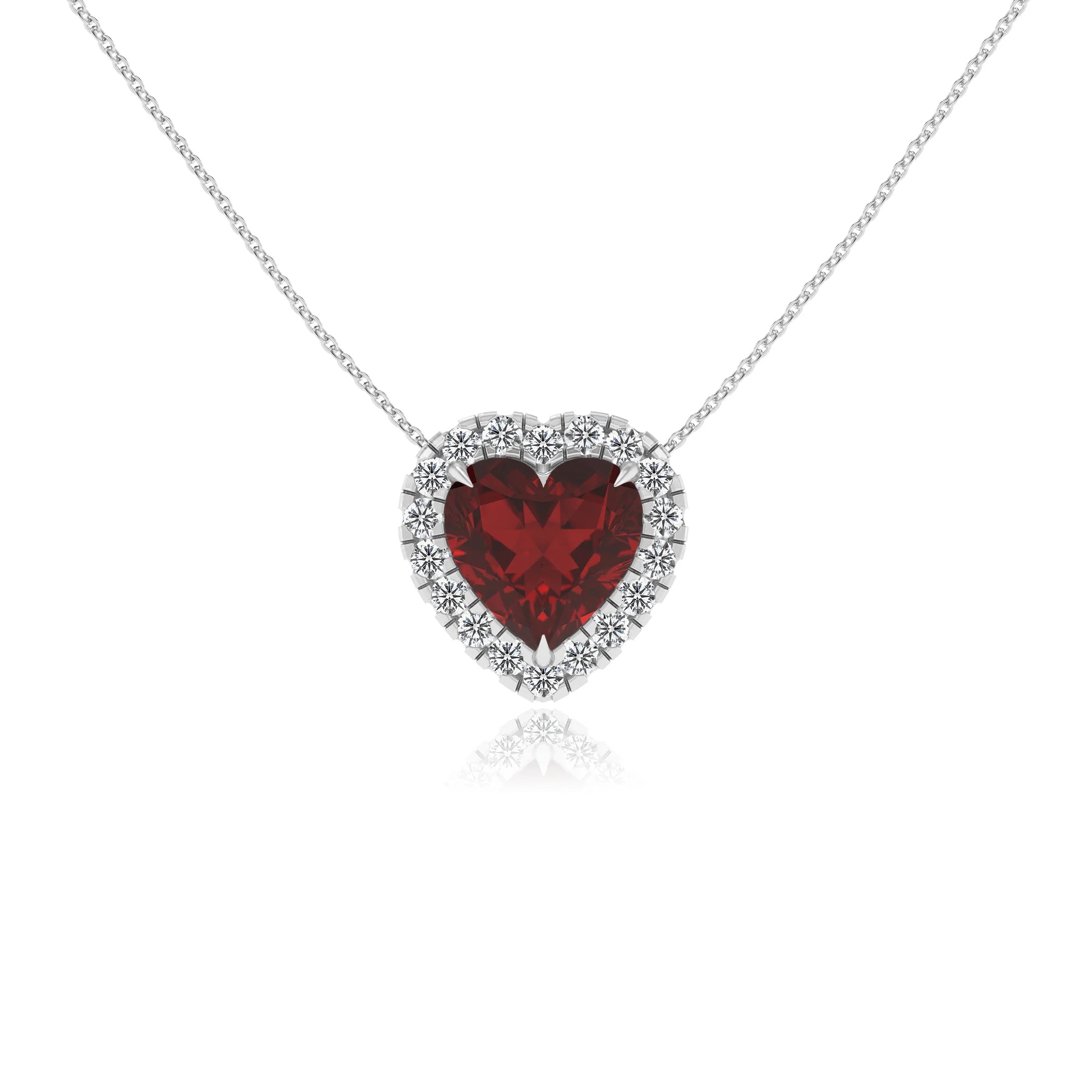 natural garnet heart solitaire necklaces in white gold