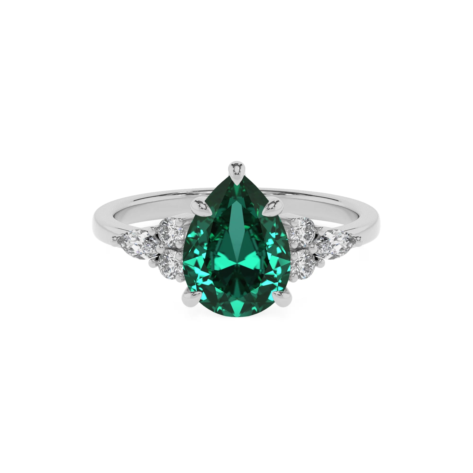 lab grown emerald pear solitaire rings in sterling silver