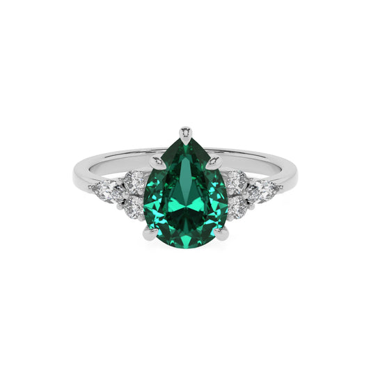 lab grown emerald pear solitaire rings in sterling silver