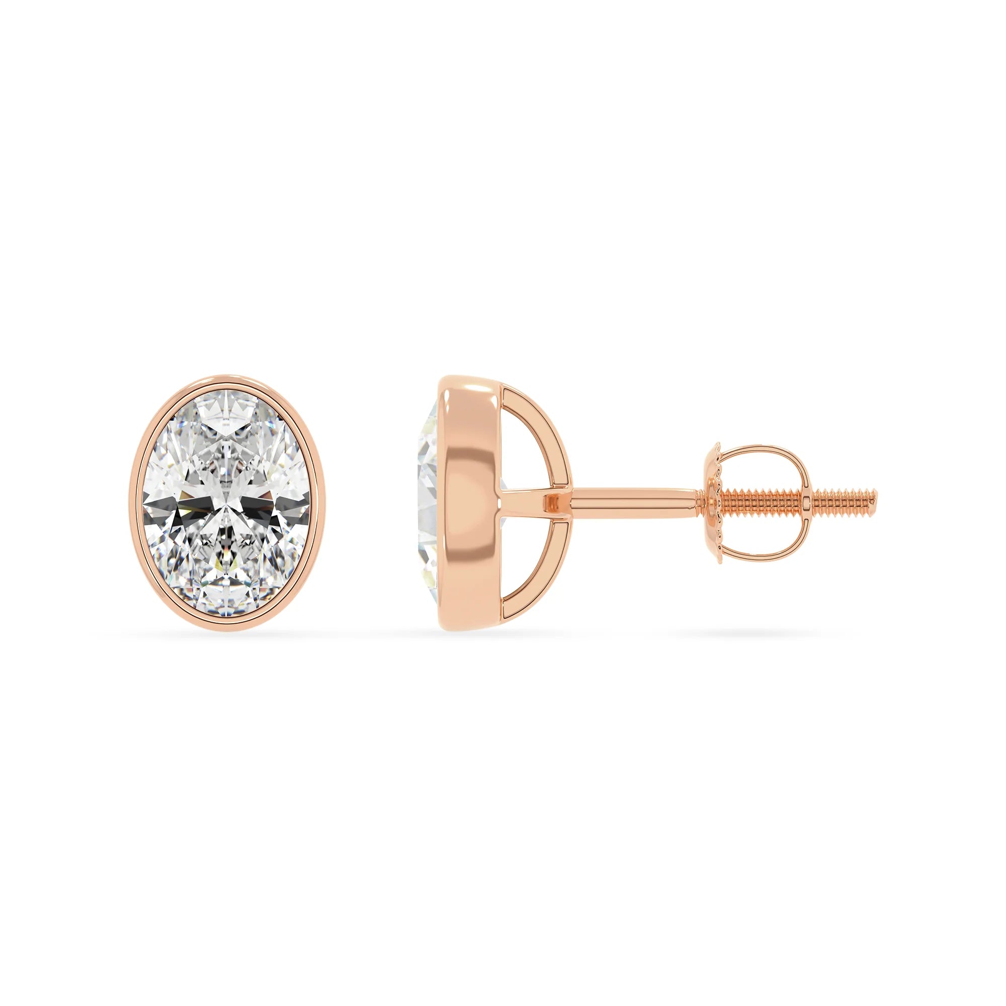 lab grown moissanite oval stud earrings in rose gold