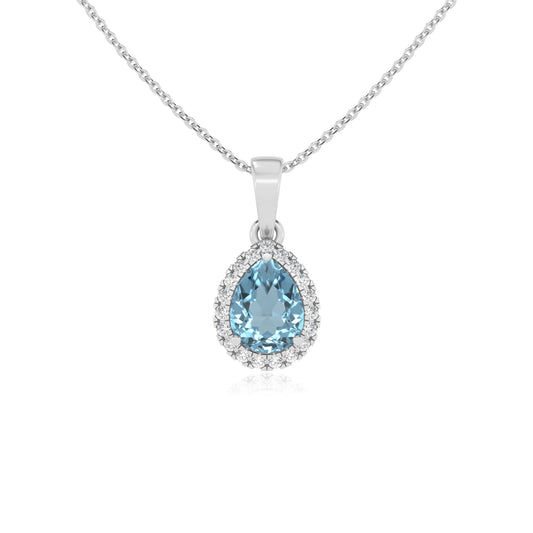 lab grown aquamarine pear solitaire necklaces in sterling silver