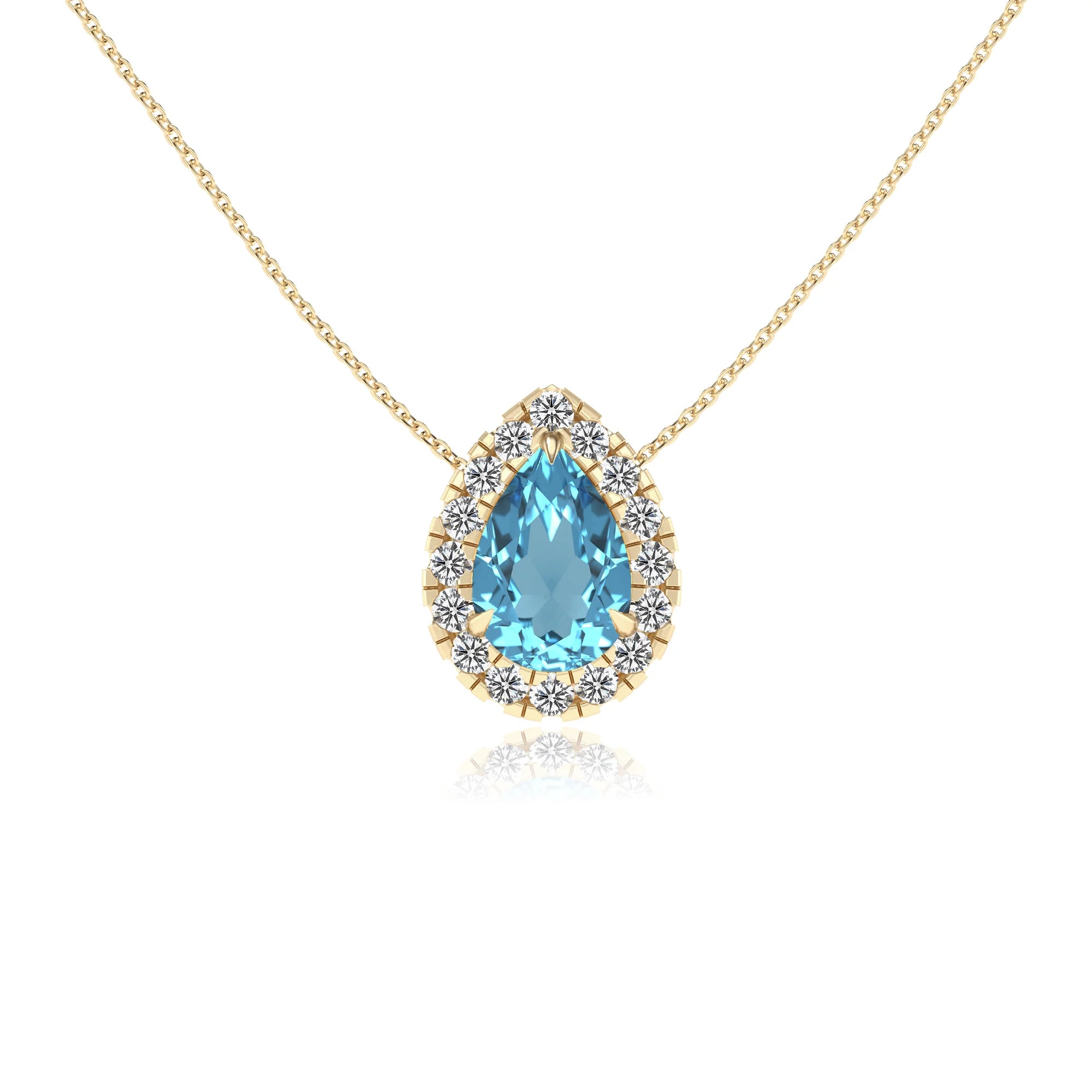 natural swiss blue topaz pear solitaire necklaces in yellow gold