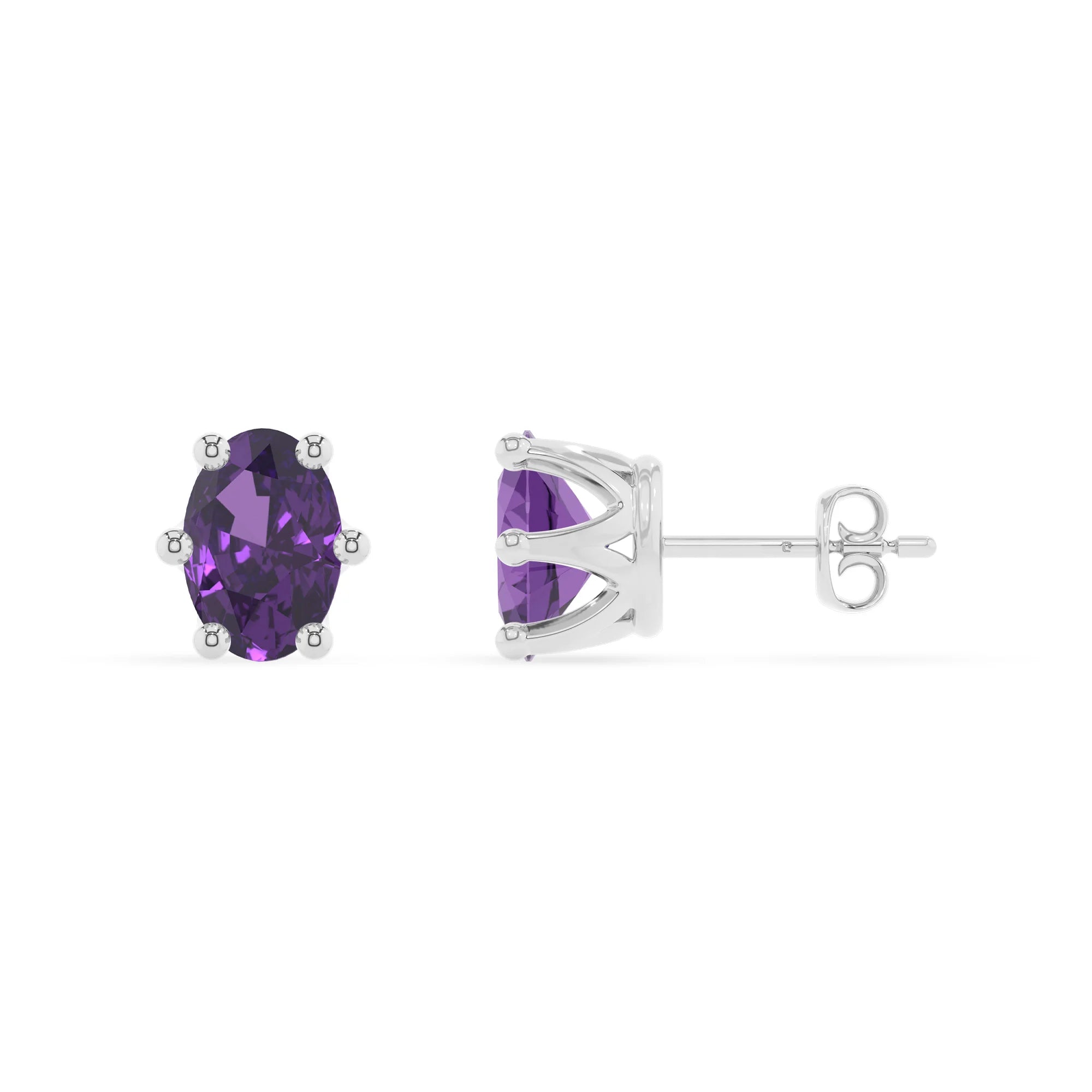 lab grown amethyst oval stud earrings in sterling silver