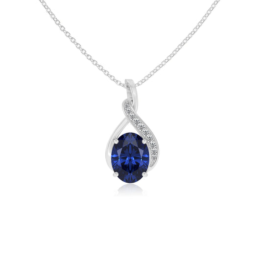 lab grown blue-sapphire oval solitaire necklaces in sterling silver