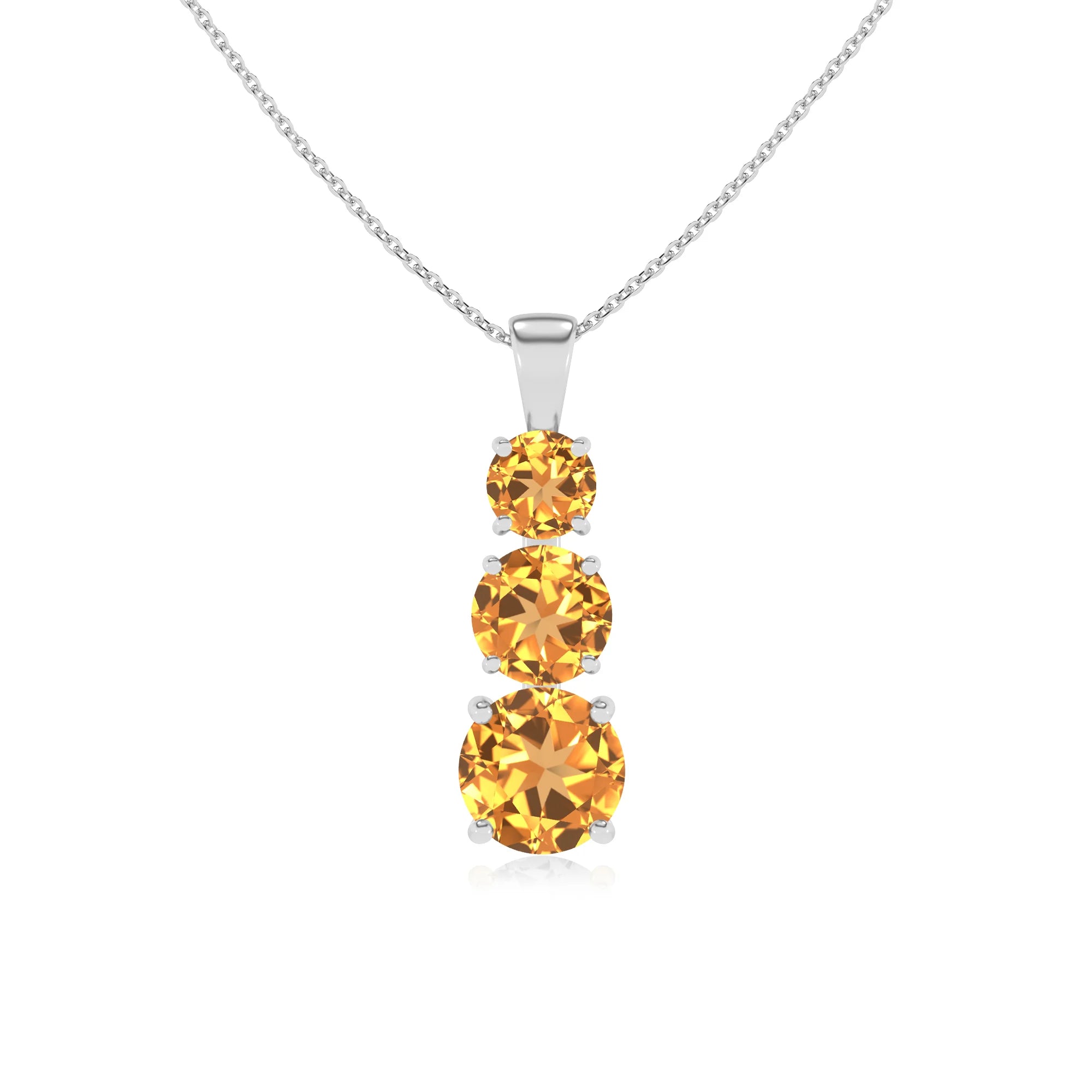 lab grown citrine round bar v-bale necklaces in platinum