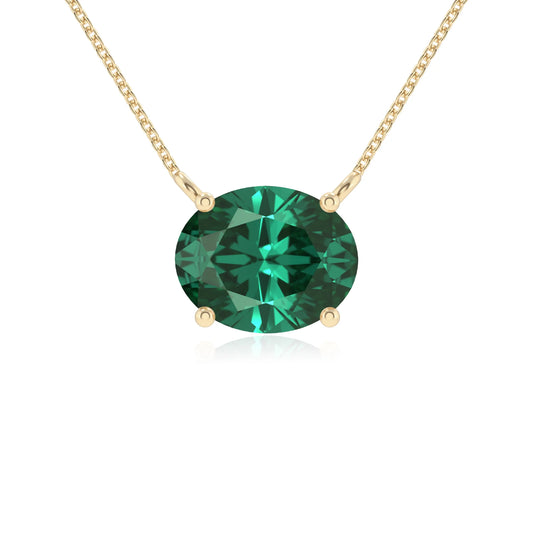 lab grown emerald oval solitaire necklaces in yellow gold