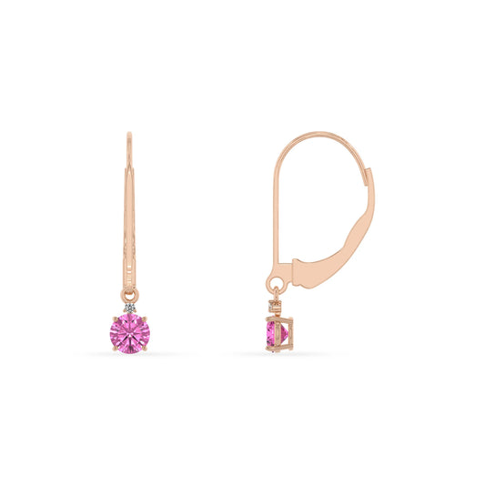 lab grown pink sapphire round drop earrings in rose gold