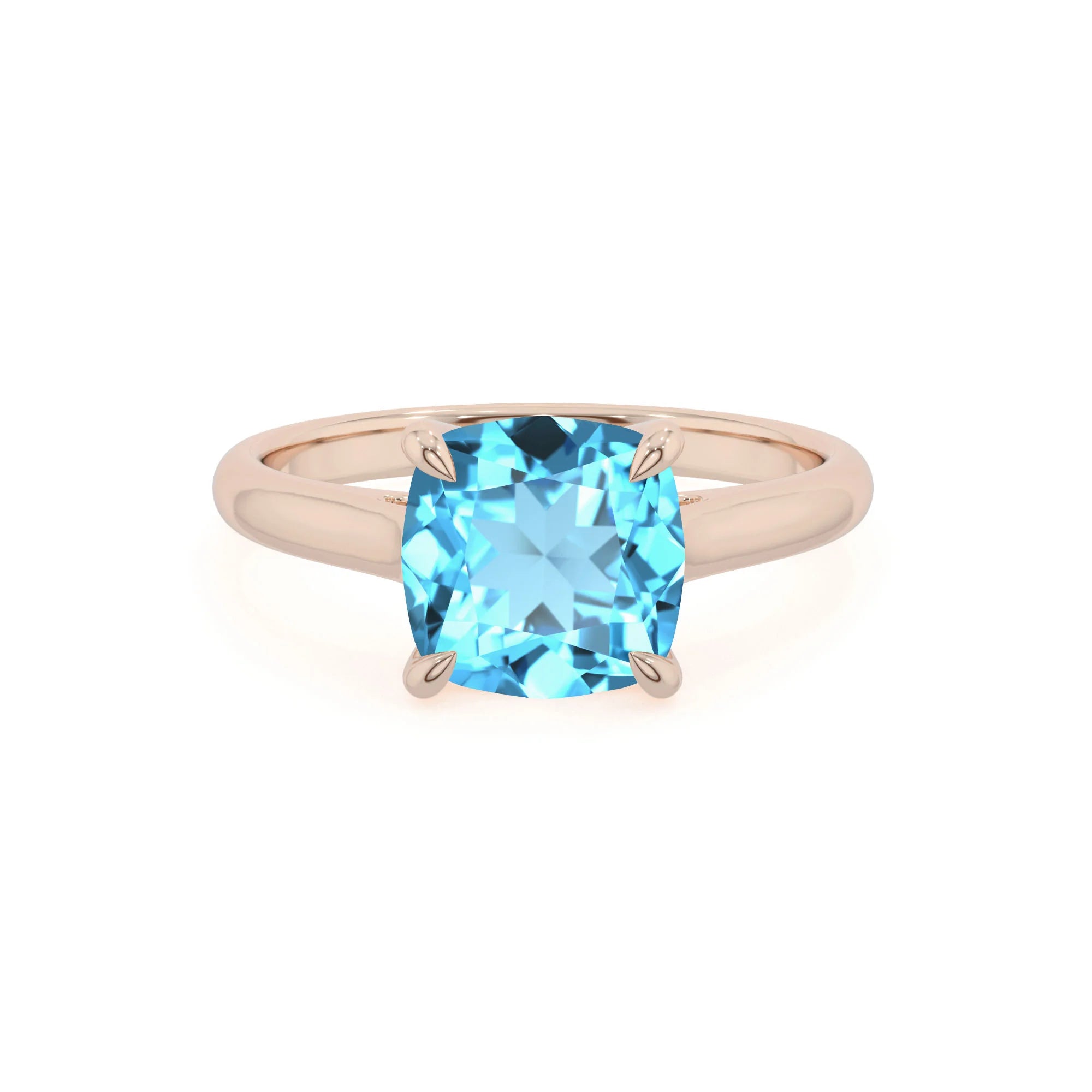 natural swiss-blue-topaz cushion solitaire rings in rose gold