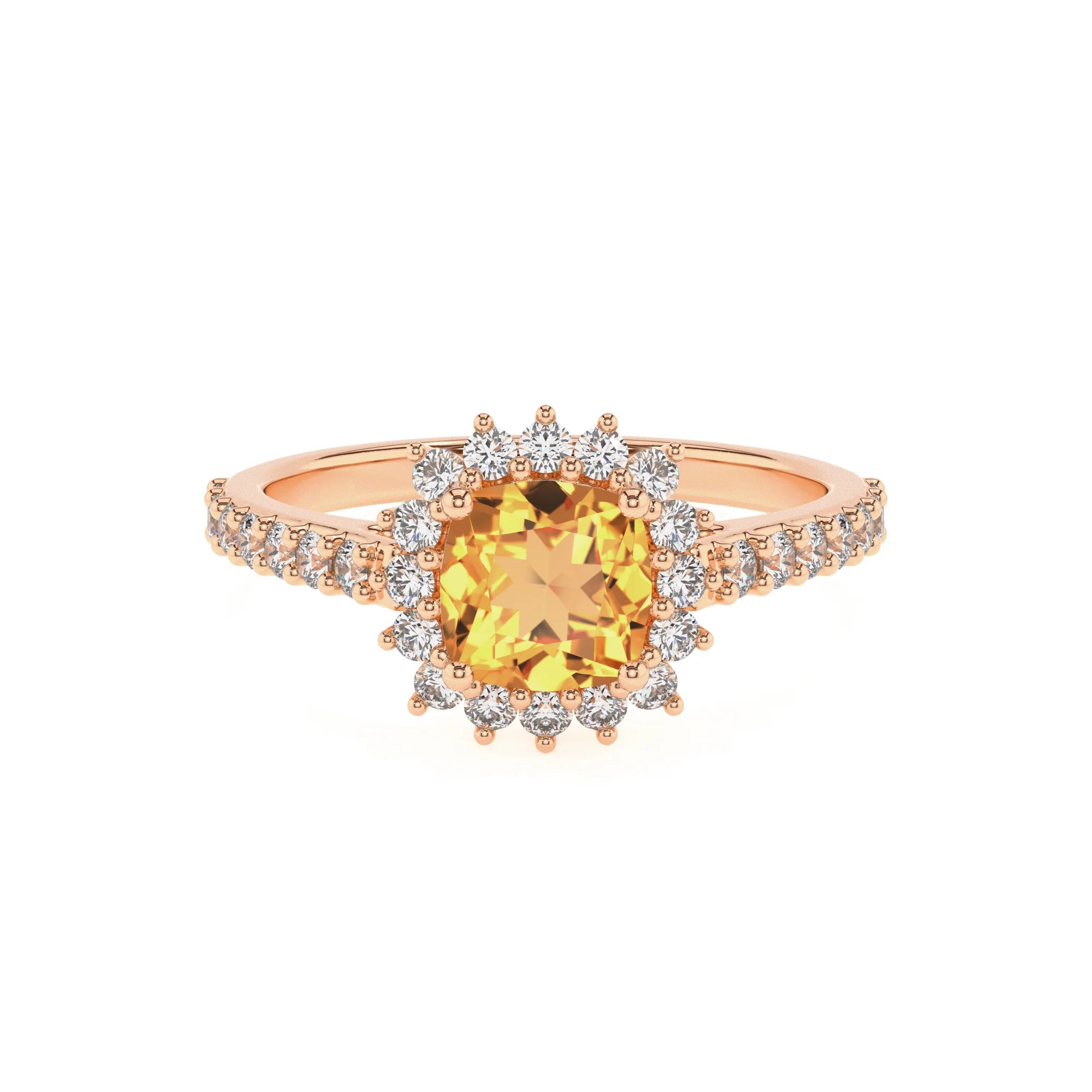lab grown citrine cushion solitaire rings in rose gold