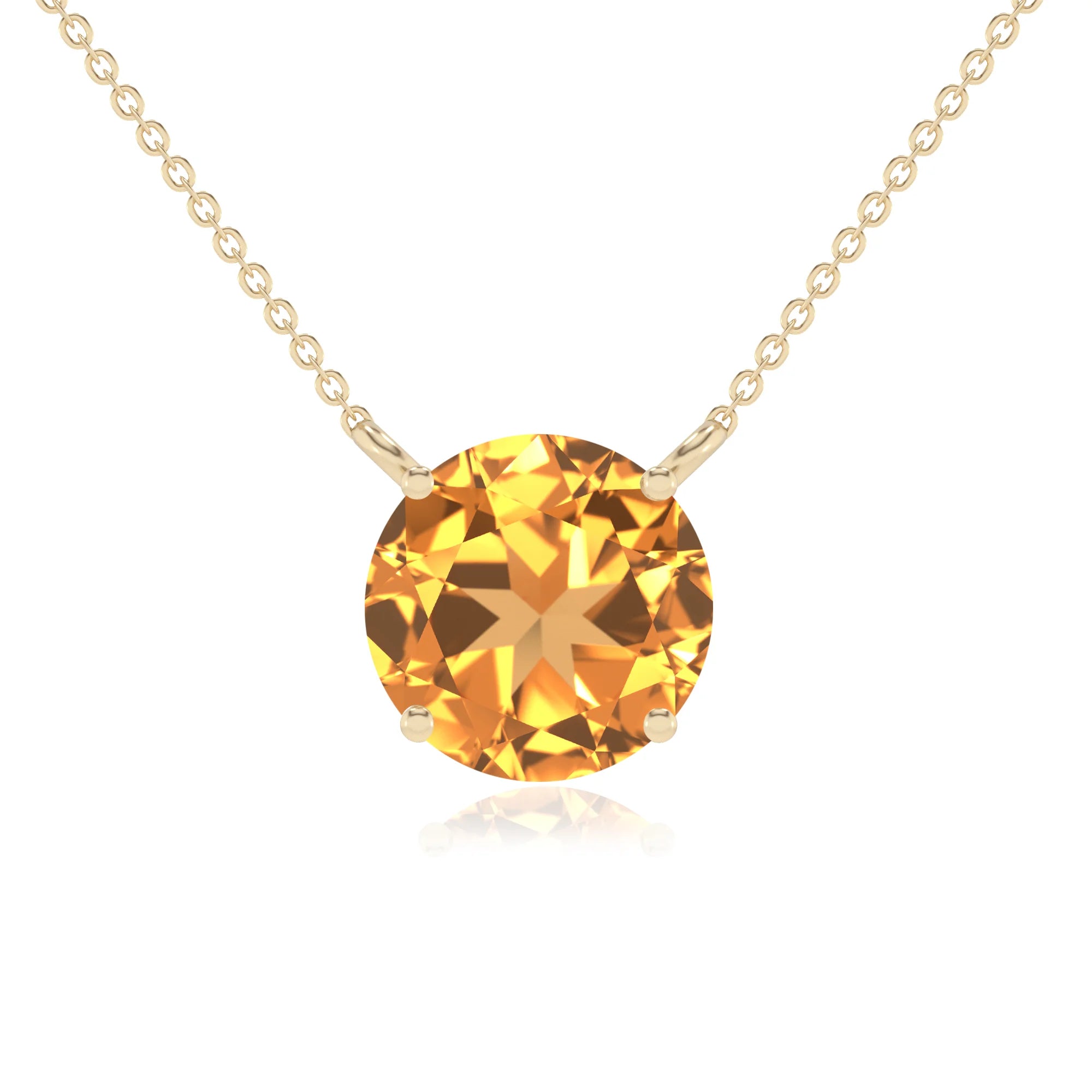 lab grown citrine round solitaire necklaces in yellow gold