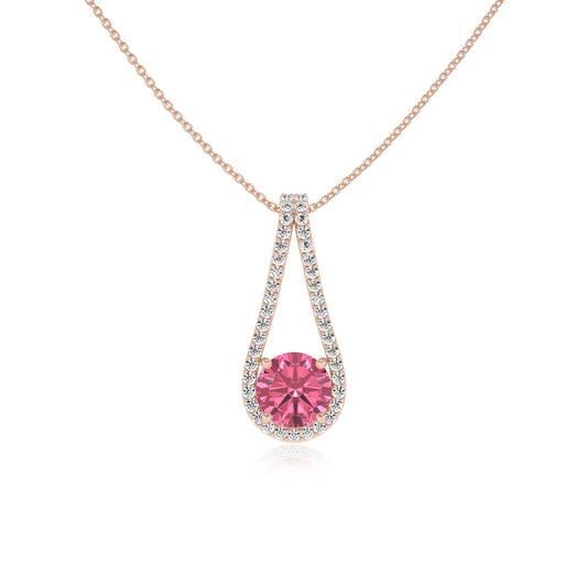 lab grown pink-tourmaline round solitaire v-bale necklaces in rose gold