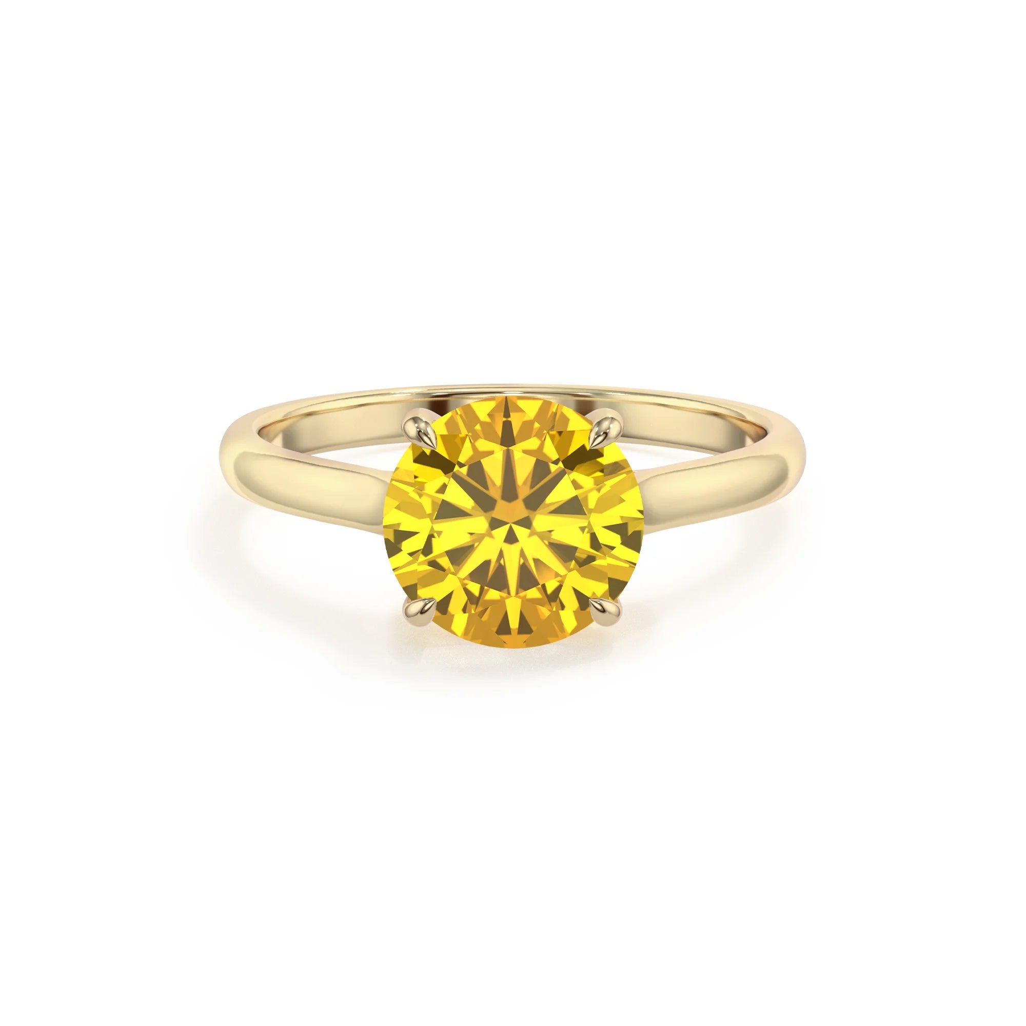 lab grown yellow-sapphire round solitaire rings in yellow gold