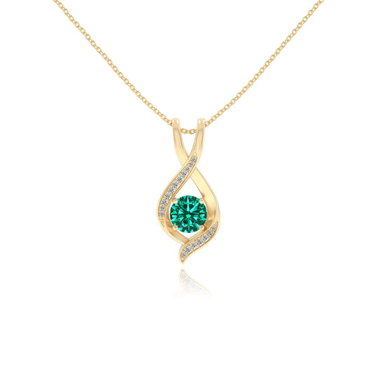 lab grown emerald round solitaire necklaces in yellow gold