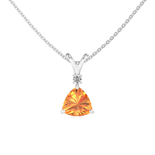 lab grown citrine trillion solitaire v-bale necklaces in sterling silver