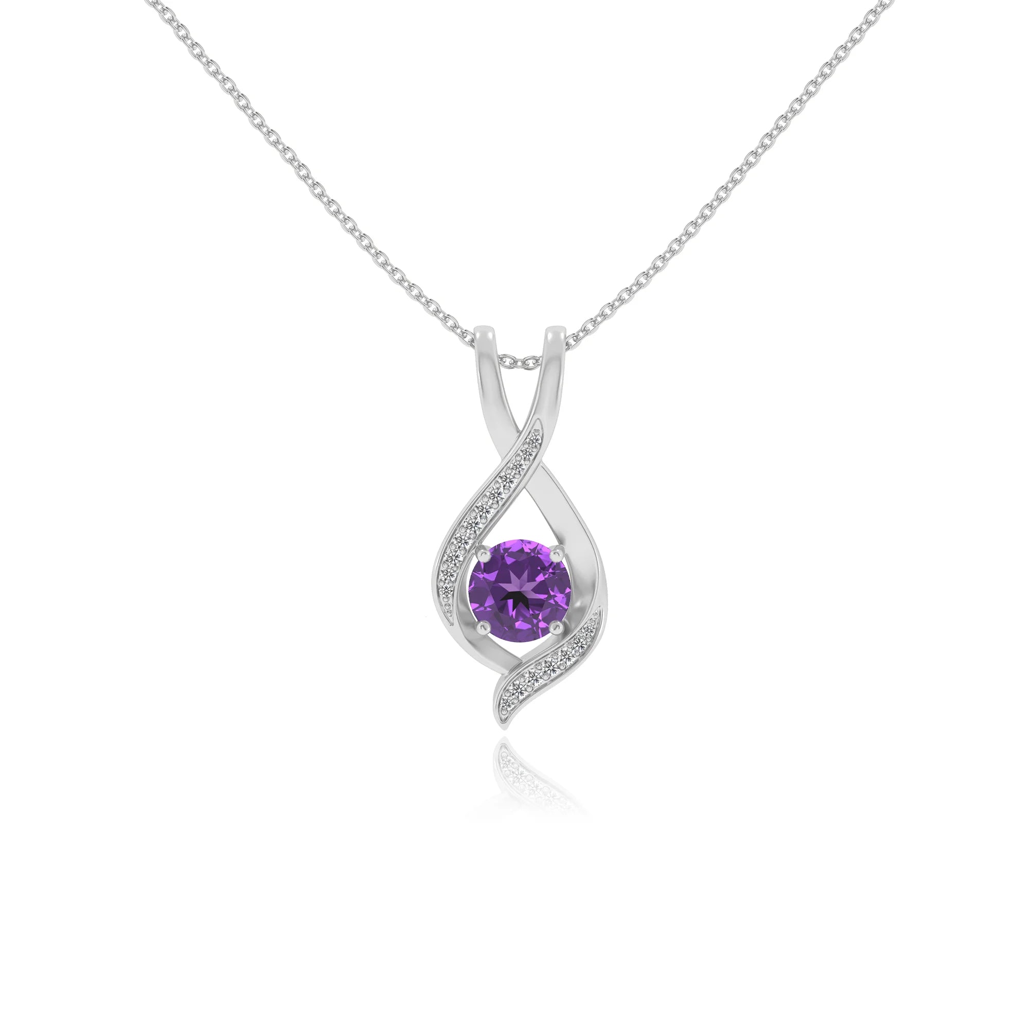 lab grown amethyst round solitaire necklaces in white gold