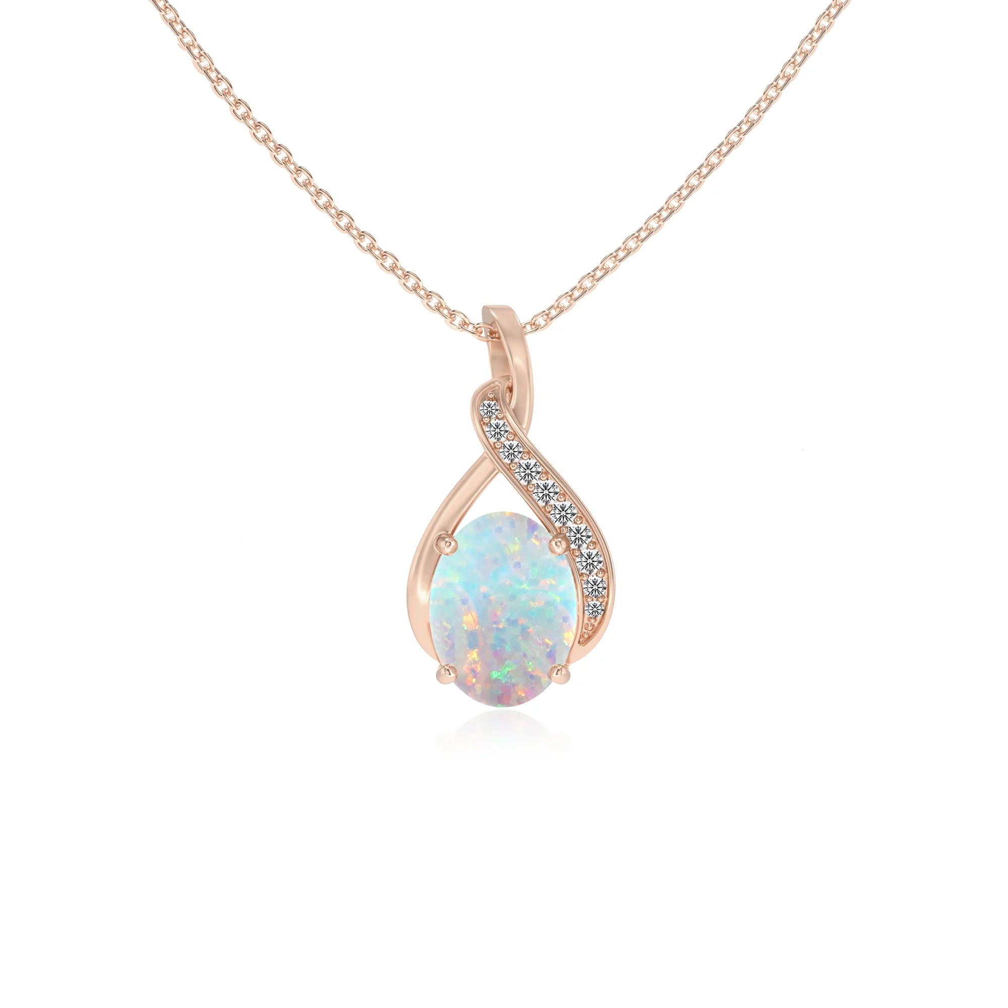 lab grown opal oval solitaire necklaces in rose gold