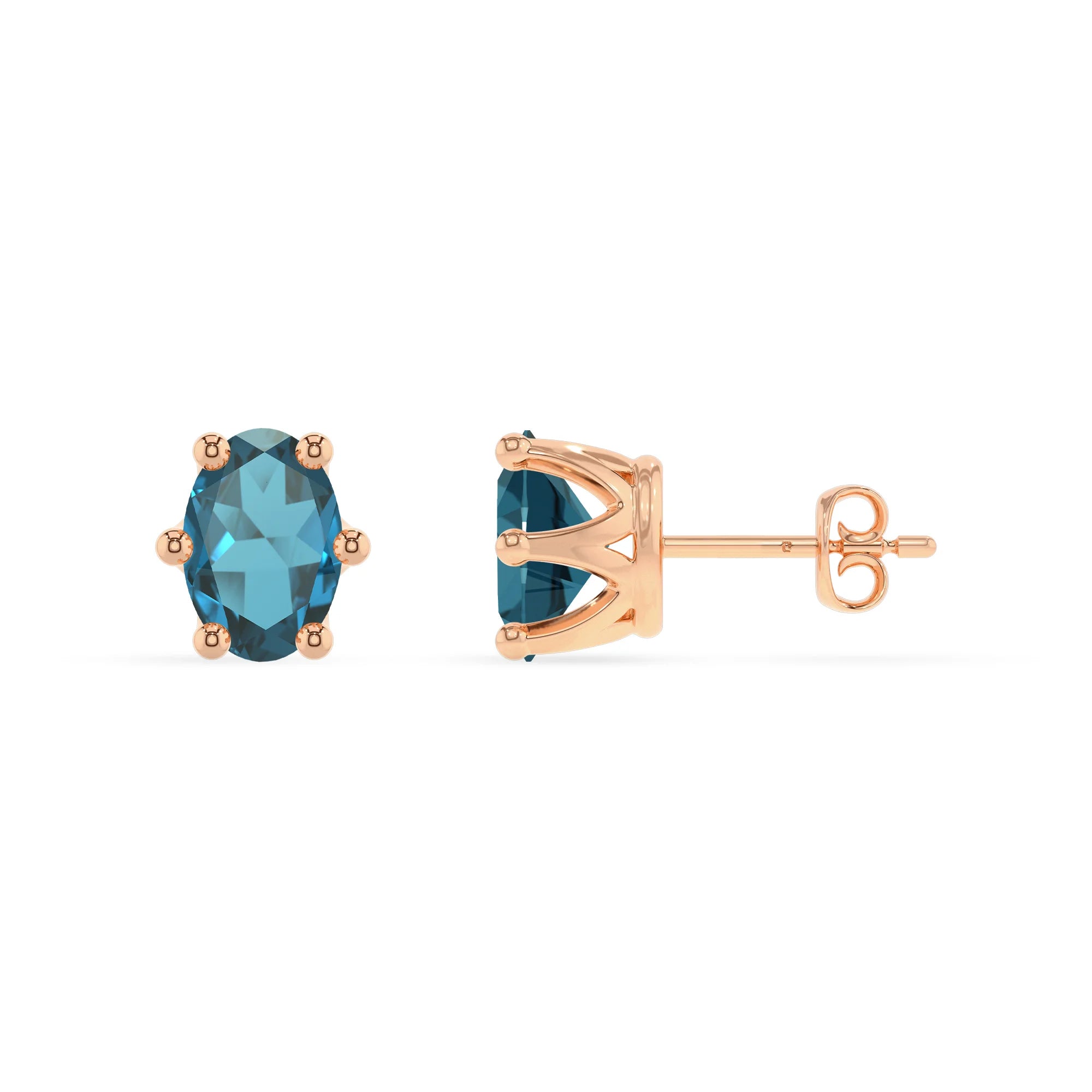natural london blue topaz oval stud earrings in rose gold