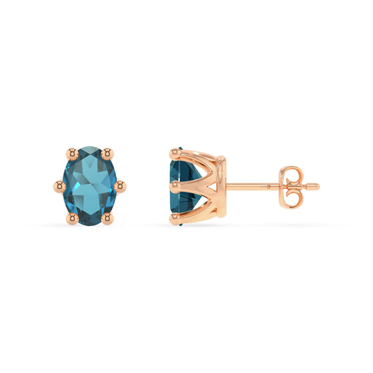 natural london blue topaz oval stud earrings in rose gold