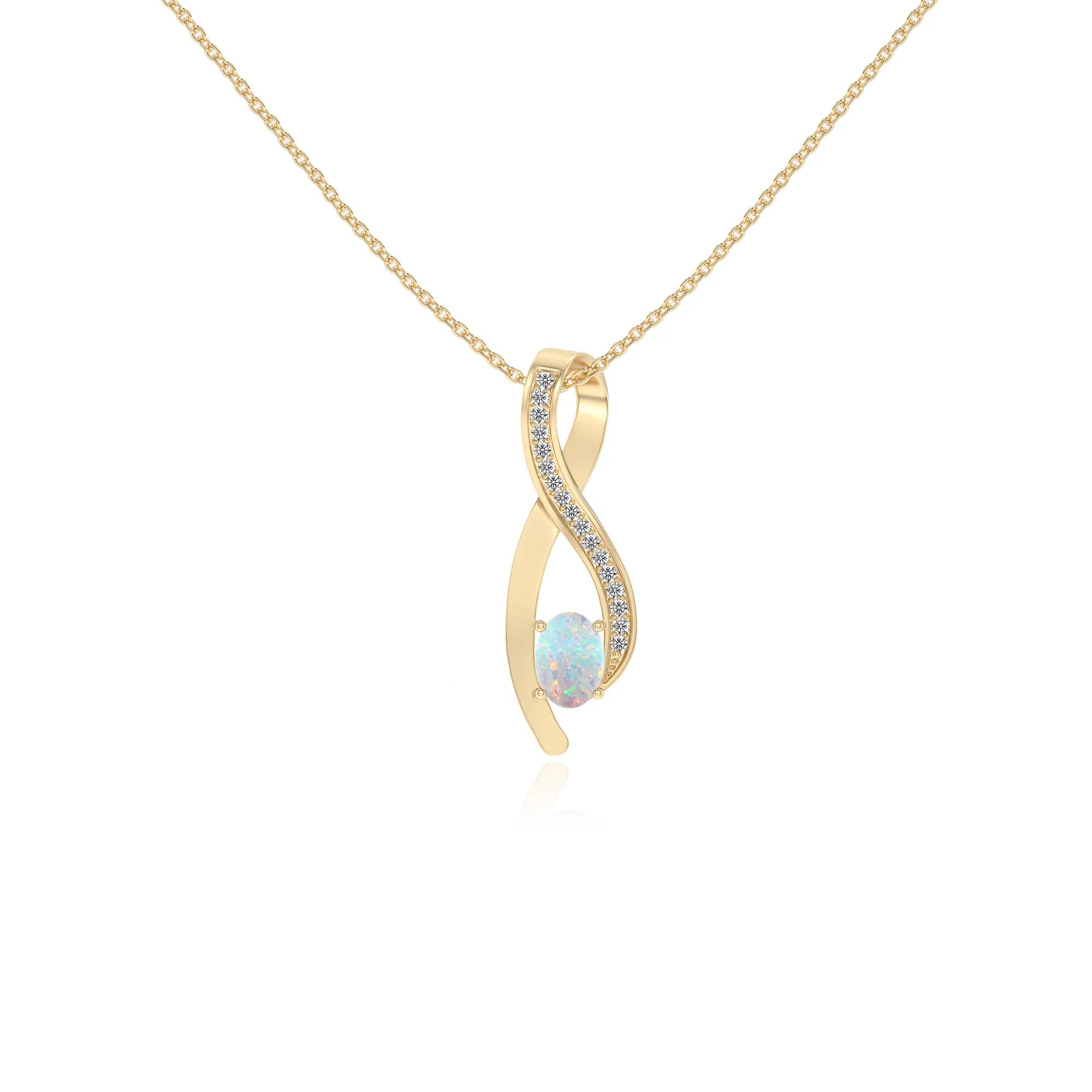 lab grown opal oval solitaire necklaces in yellow gold