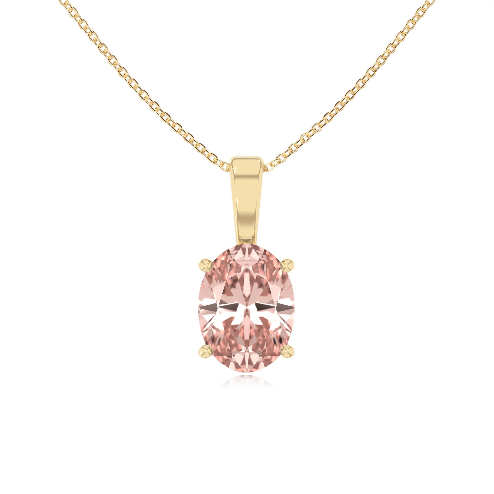 lab grown morganite oval solitaire necklaces in yellow gold