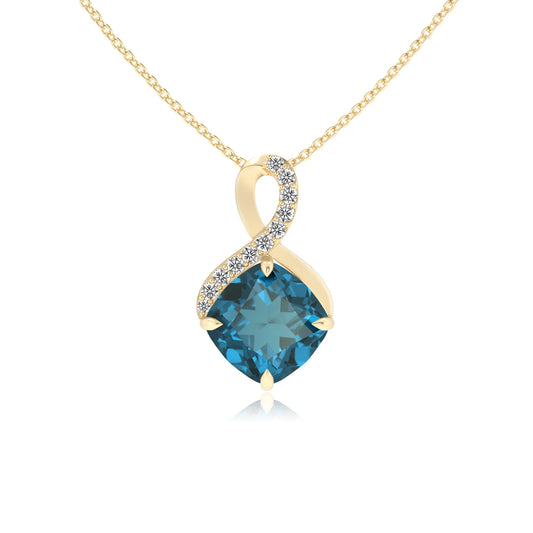natural london-blue-topaz cushion infinity necklaces in yellow gold