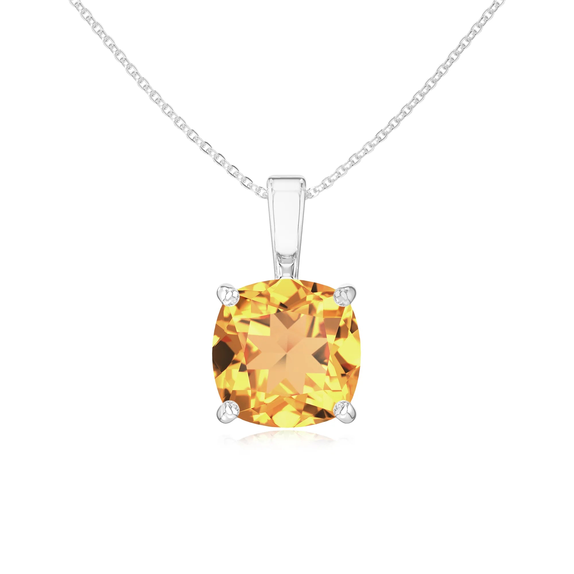 lab grown citrine cushion solitaire necklaces in white gold