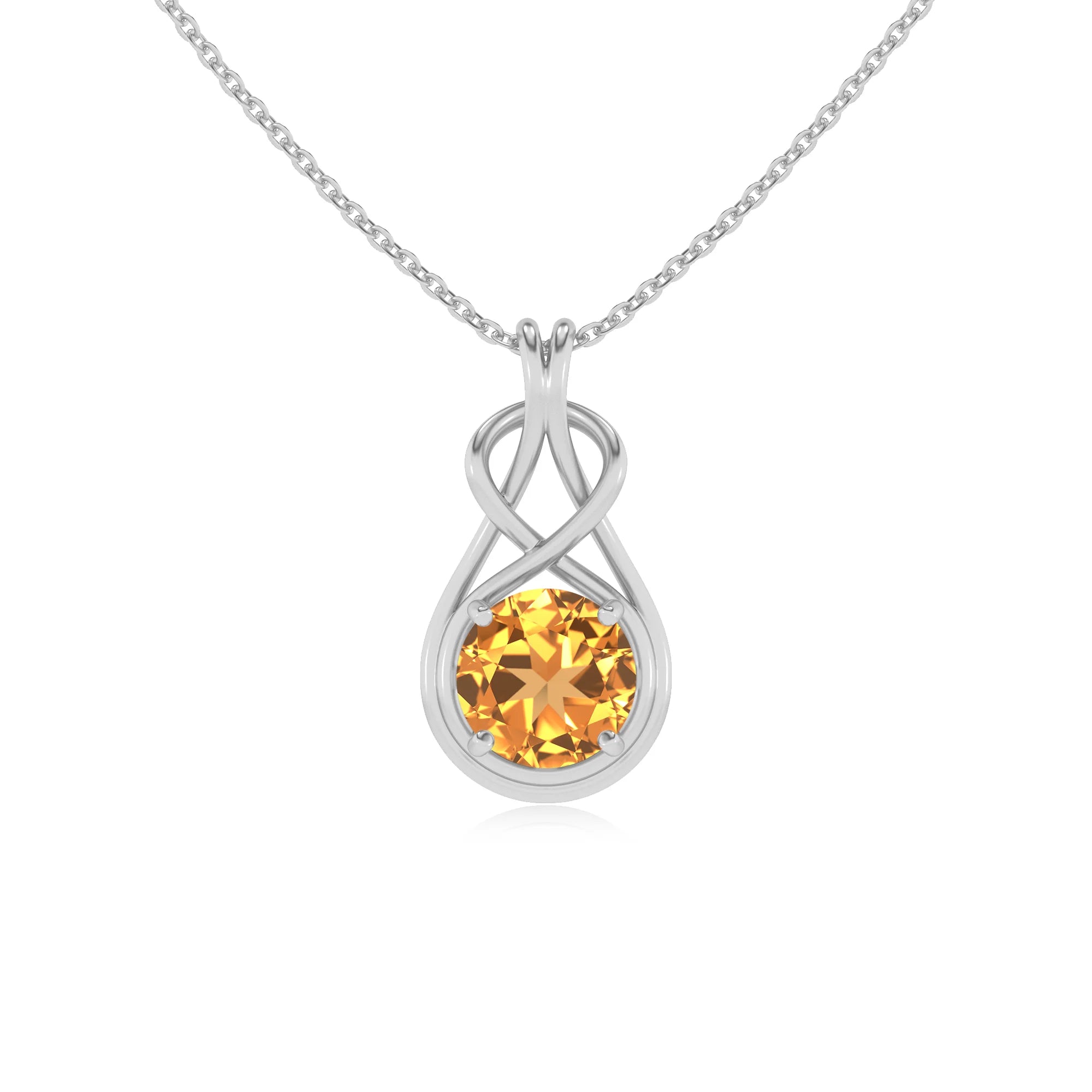 lab grown citrine round solitaire necklaces in white gold