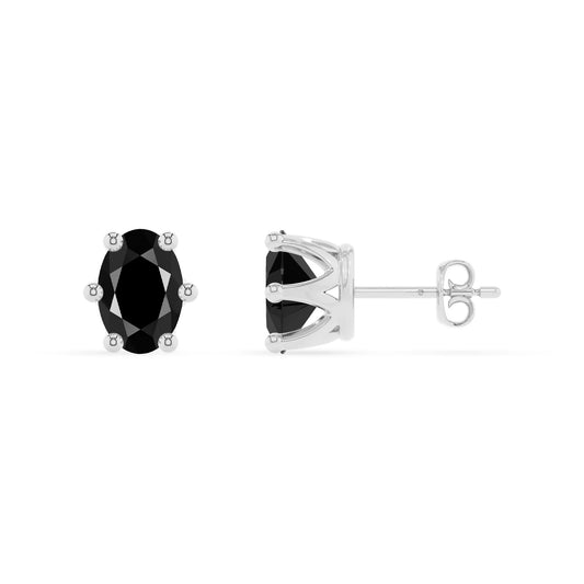 natural black onyx oval stud earrings in white gold