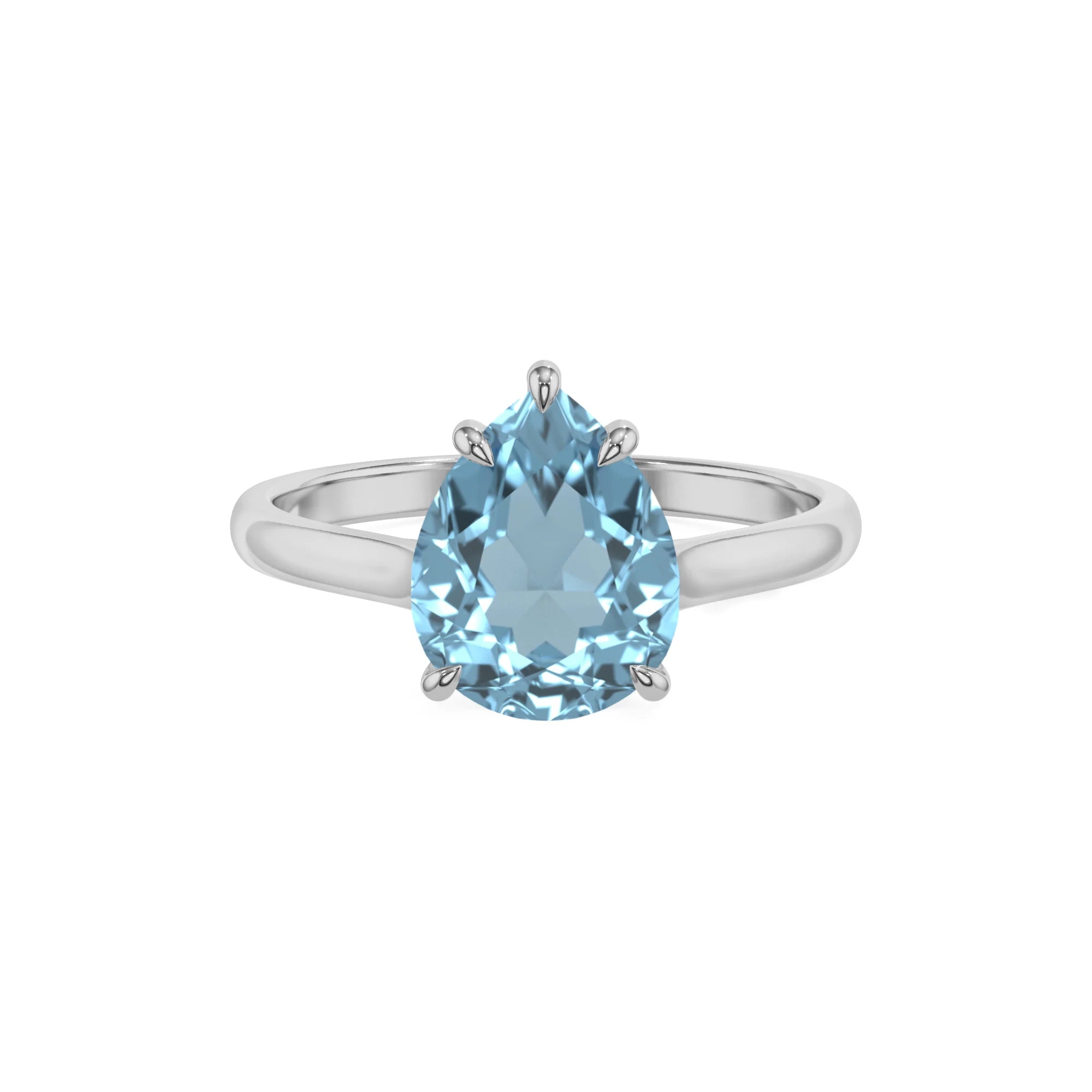 lab grown aquamarine pear solitaire rings in sterling silver