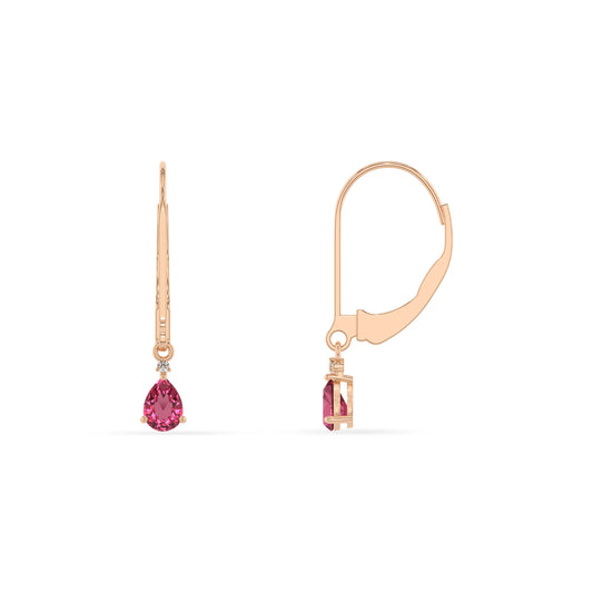 lab grown pink tourmaline pear drop earrings in rose gold