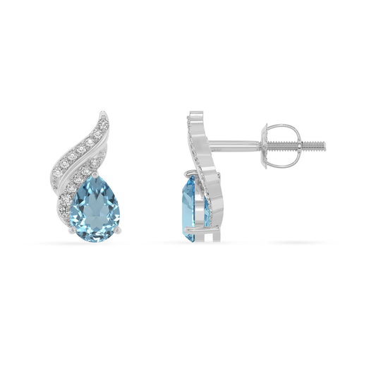 lab grown aquamarine pear stud earrings in sterling silver