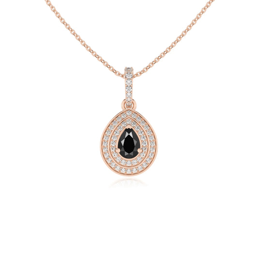 natural black-onyx pear halo necklaces in rose gold