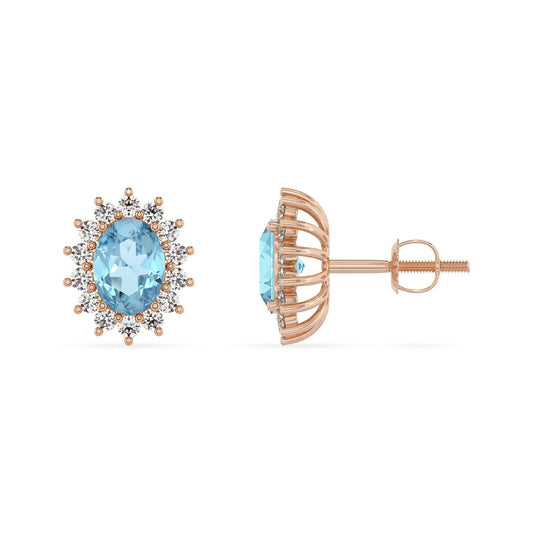 lab grown aquamarine oval stud earrings in rose gold