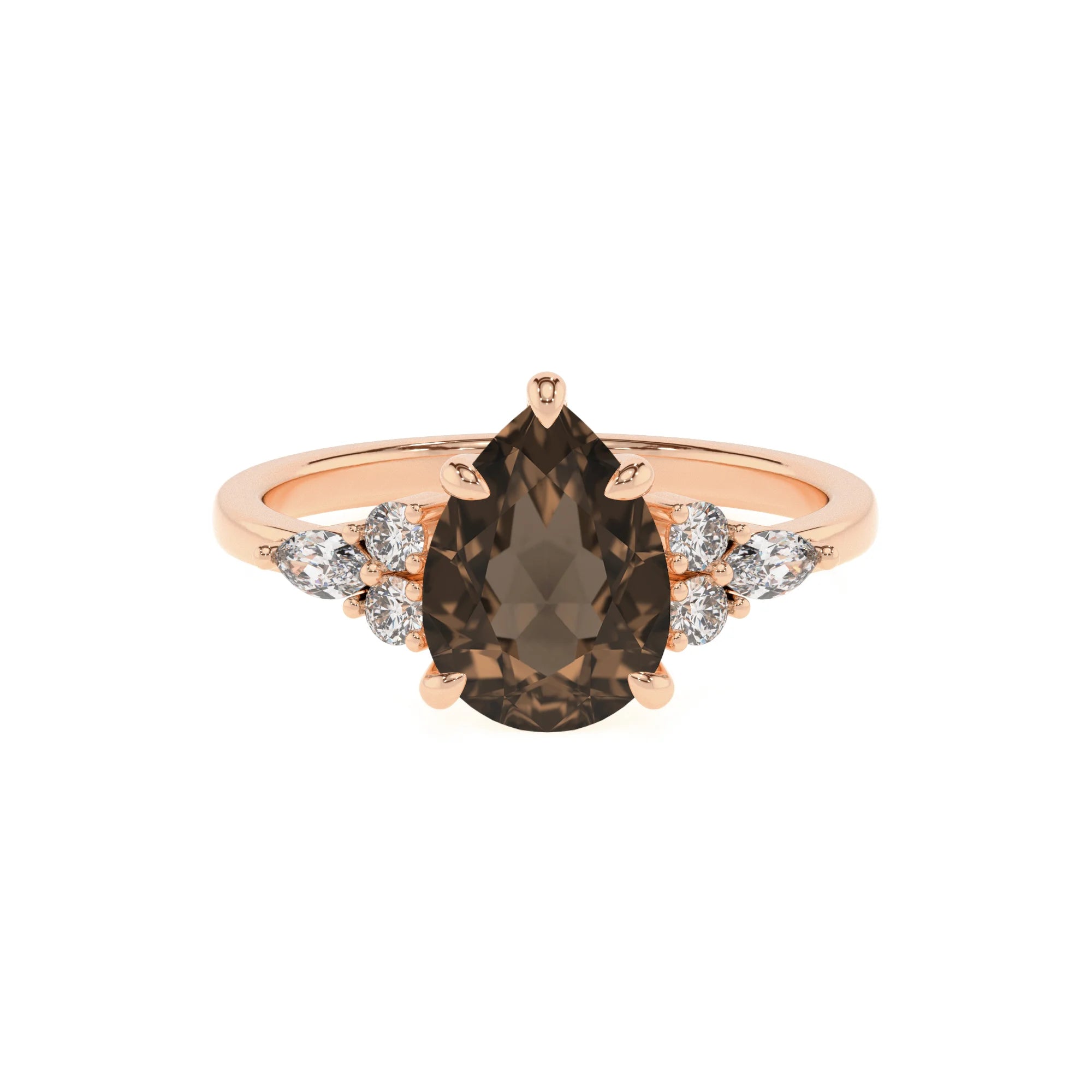 natural smoky-quartz pear solitaire rings in rose gold