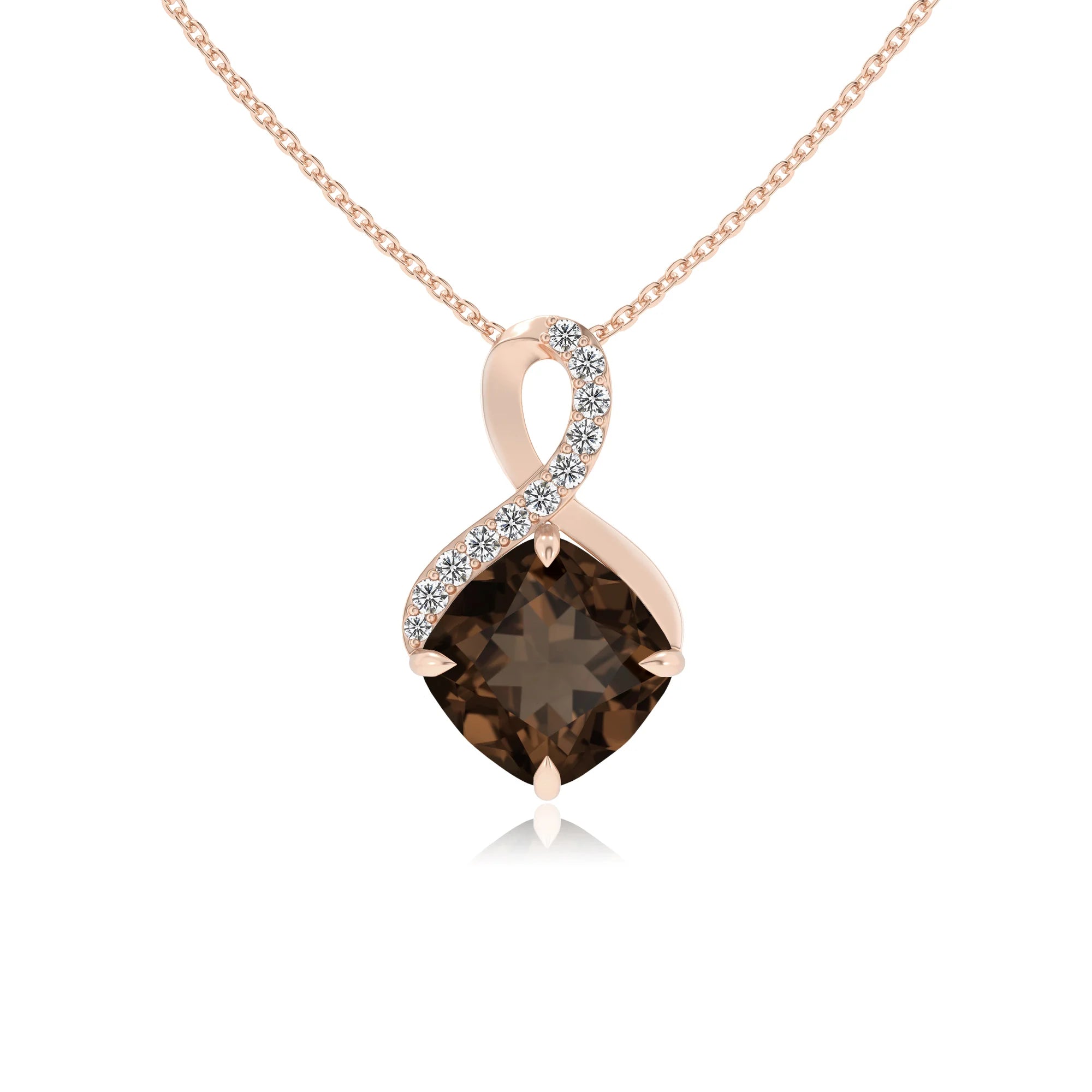 natural smoky-quartz cushion infinity necklaces in rose gold