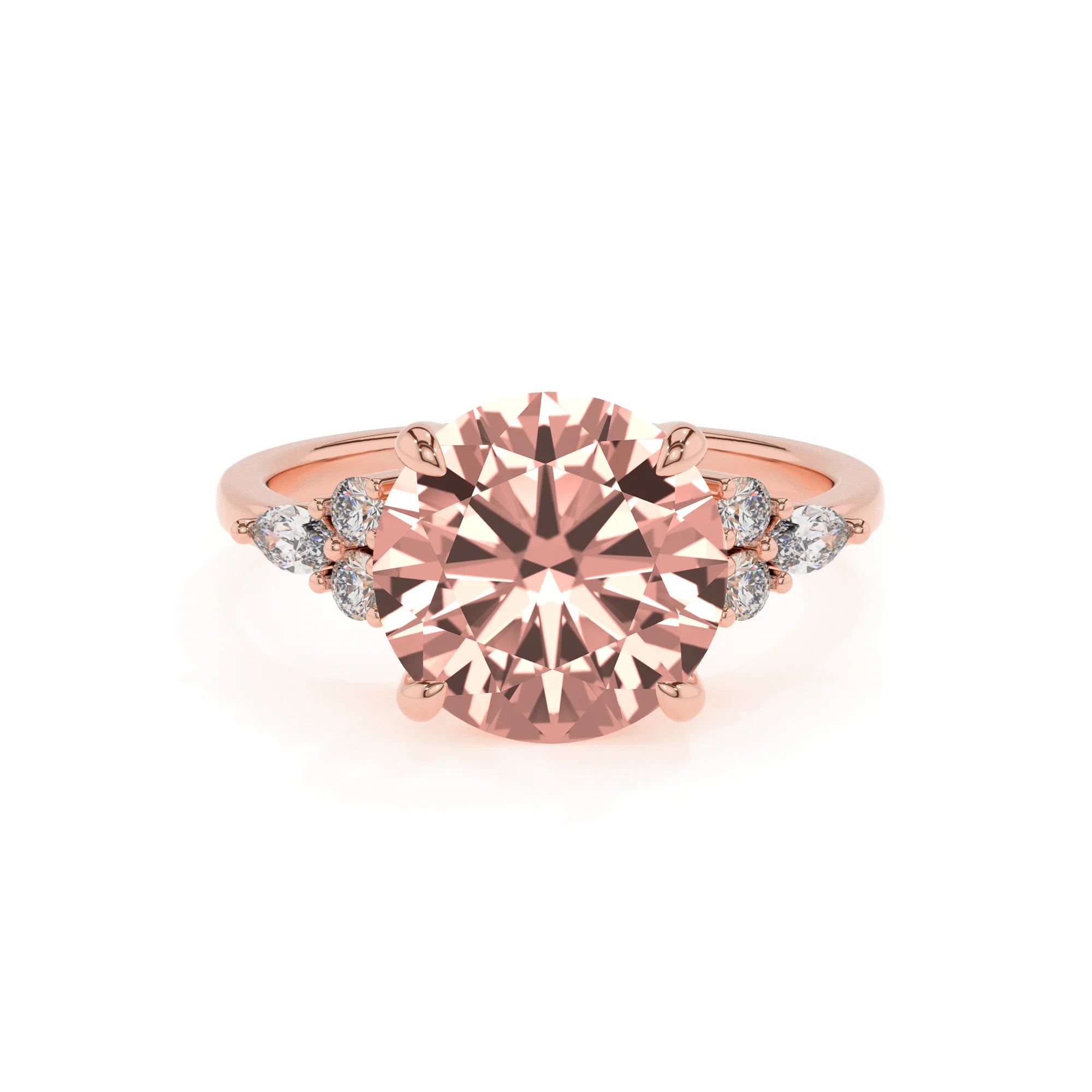 lab grown morganite round solitaire rings in rose gold