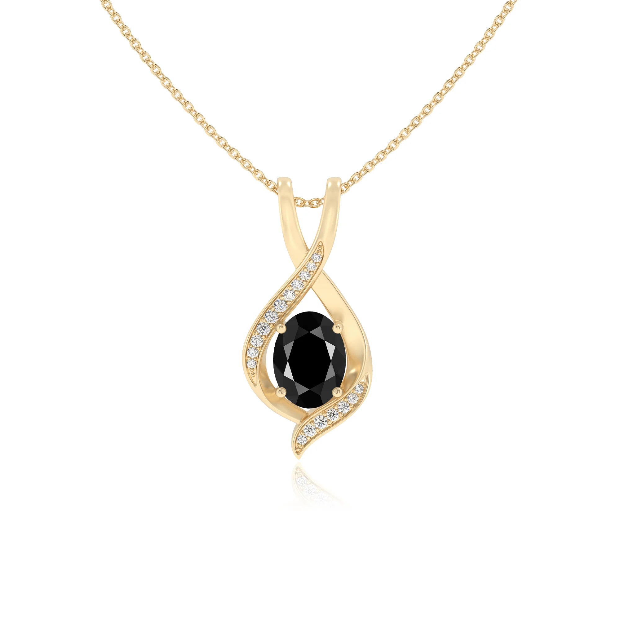 natural black-onyx oval solitaire necklaces in yellow gold